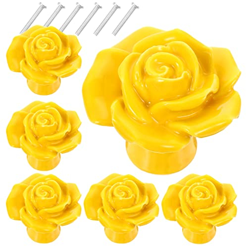 Warmhm Schublade Zieht Schubladenschrank 6 Sets Keramikkn? Porzellan Rose Schrankzug Kommode nkn? Einloch Schranktür Zuggriff für Home Office Küche Dekor Gelb Garderobenschrank