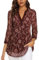 Vafoly Damen Bluse Tunika 3/4 Ärmel Arbeitskleidung für Frauen Büro Damen Tuniken zu Tragen mit Leggings Weiblich Henley V-Ausschnitt Oberteile Business Casual Bluse Dunkelrot Blumen XXL