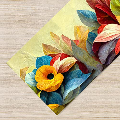 Il Gruppone Passione Casa Tappeto Cucina Antiscivolo Made in Italy Passatoia Antimacchia Multiuso Corridoio Soggiorno Lavabile in Lavatrice - Fiori Acquarello - 50x100 cm