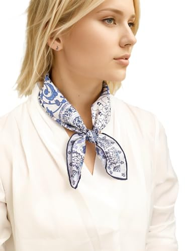 Prettystern Unisex handrolliertes SeidenHalstuch Seide Nickituch Bandana kleines Seidentuch für Damen Herren 04A Blau Weiß