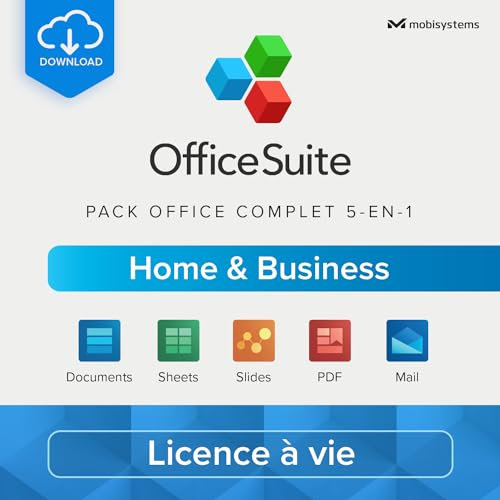 OfficeSuite Home & Business | Pack Office 5-en-1 | Documents, Sheets, Slides, PDF, Mail et Calendrier | Licence à vie | 1 ordinateur Windows | 1 utilisateur [Code en ligne PC]