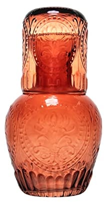Ensemble Carafe à Eau et Verre de Chevet Vintage, Carafe de Chevet et Gobelet de Nuit, Carafe en Verre de Table de Chevet Vintage 1L Carafe en Verre Pichet avec Tasse pour Chambre Salle de(orange)