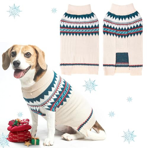 BINGPET Hundepullover – Rollkragen, klassischer Strick-Hundepullover für kleine, mittelgroße und große Hunde, Haustier-Winterkleidung, warme Sweatshirts, Outfits für Hunde und Katzen, Beige, M