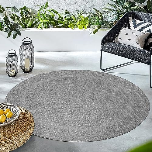 Carpettex Outdoor Teppich Wetterfest 120 cm Rund Sisal Optik Grau - Ideal für Balkon, Garten, Terrasse und als Küchenteppich - Draußen Teppich Waschbar, Flachgewebe, Wasserfest, Pflegeleicht