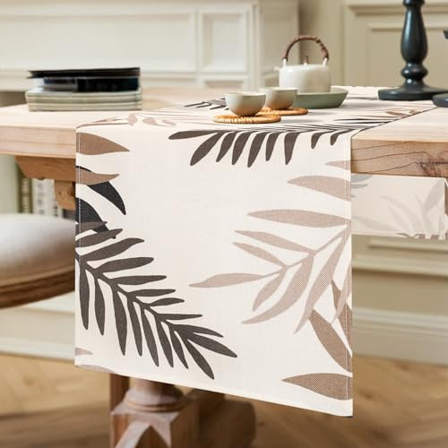ETOLISHOP Tischläufer Modern Wohnzimmer Tischläufer Kurz Braun Blätter Polyester Klein Esstisch Dekoration für Rustikale Bauernhaus Esstisch Esszimmer Tabletop Dekor 40x140 cm
