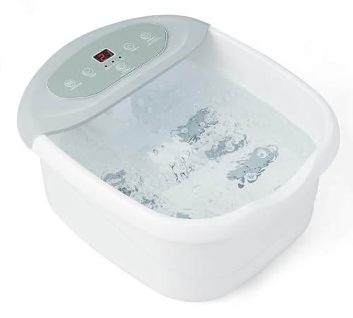 HOMASIS 500W Fußmassagegerät elektrisch, Fußbad mit Wassermassagefunktion, Fussbad mit Heißluftblasen, Fußbadewanne mit Temperaturregelung 35-46°C & Timer 1 Stunde (Grau)
