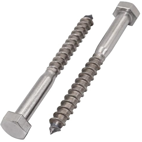 SKIR'CO (30 Stück) A2-Edelstahl-Sechskant-Holzschrauben M8 x 80 mm, DIN 571 Sechskantschrauben, Zugschrauben