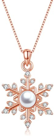 Kamise Schmuckset für Damen, 925 Sterling Silber Weihnachten Schmuck Set, 2 Stück Schneeflocke Halskette & Ohrstecke mit Perle Zirkonia, Hypoallergen 45cm Anhänger Silberkette Weihnachten Ohrringe