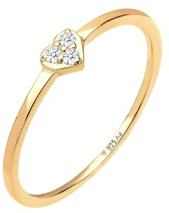 Elli Ring Damen Solitär Herz Symbol mit Diamant (0.04 ct.) in 925 Sterling Silber