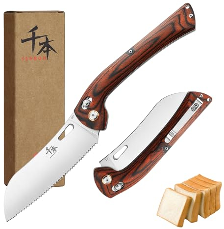SENBON 440 couteau à pâtisserie pliant tranchant manche en bois coloré Camping barbecue extérieur clip arrière couteau à pain portable