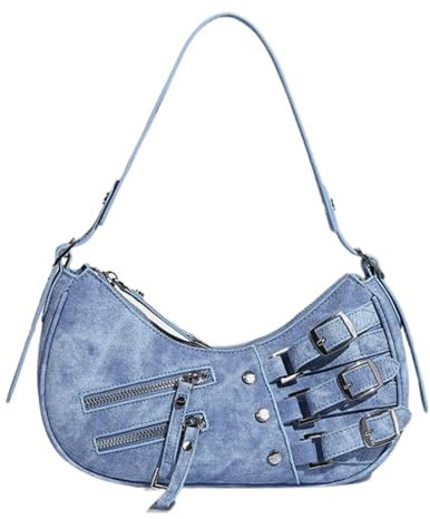 Kleine Handtasche für Damen, Y2k, ästhetisch, Punk, Grunge, Chic, Hobo, Mini-Clutch, Geldbörse, PU-Leder, Abendtasche, Umhängetasche, Blau, Einheitsgröße