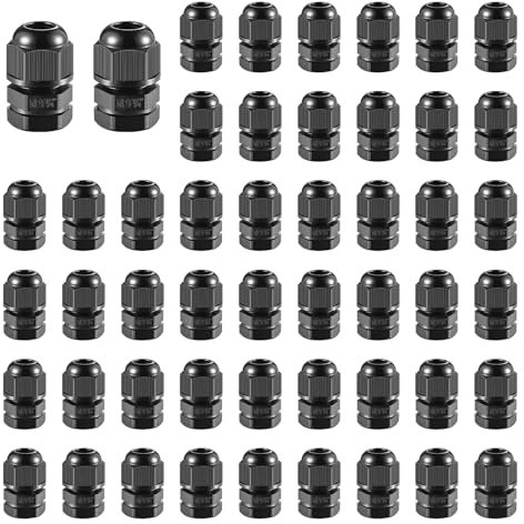RTHIEAI 50 PCS 1/4(4-8mm) NPT Nylon Cable Gland Joints with Gaskets, IP68 Adjustable Lock Nut Strain Relief Cord Grip Waterproof Cable Glands - UL Listed and RoHS Compliant