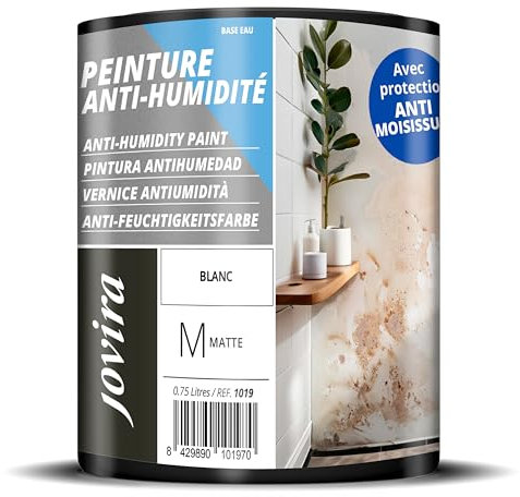 JOVIRA PINTURAS Peinture résistante à l'humidité. Spécialement conçue pour prévenir les taches d'humidité dans les salles de bains, les cuisines, les murs intérieurs, etc. (Blanc, 750 Millilitres)