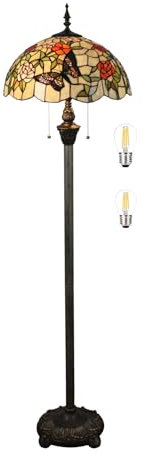 Tiffany Lampadaire jaune liaison vitrail - Lampe de lecture sur pied - 40,6 cm - Lampe d'angle antique - Décoration pour chambre à coucher, salon, bureau à domicile (A6)