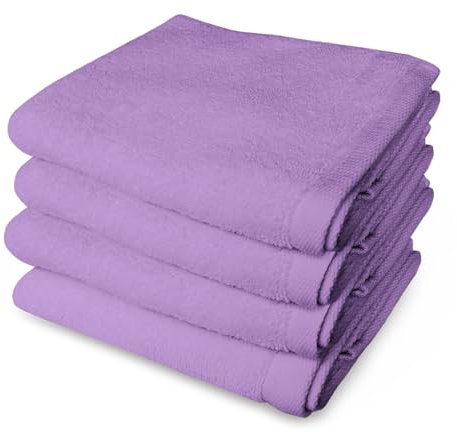 Banzaii 4 Asciugamani in Morbida Spugna 60 x 100 cm, 100% Cotone di Alta Qualità, Trattamento Super Assorbenza - Lilla