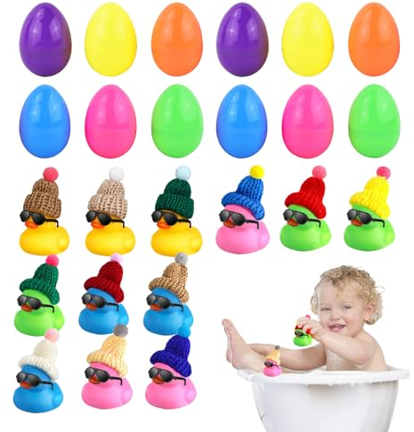 PEKMAR Enten-Ostereiersuche | Vorgefüllte Ostereier,12 lustige Neuheiten, Sortiert, Leuchtend bunt, zum Ostertag, Gummienten für Ostern, Partygeschenke, Eiersuche-Zubehör