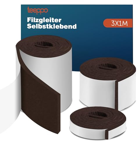 teeppo Feltrini Sedie, Feltrini Adesivi per Mobili, Feltro Adesivo Rotolo con Spessore 4mm, 100 x (10 + 5 + 2) cm, Taglia in Qualsiasi Forma, Marrone