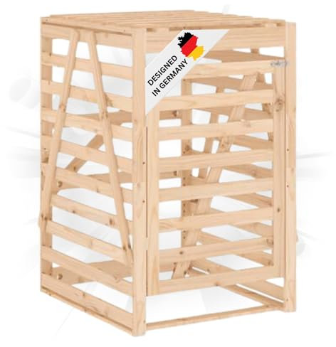 DELUKE 1er Mülltonnenbox Kiefernholz BOUMI | 84x90x128,5cm Natur | Mülltonnenverkleidung für 1 Tonne Müllbox aus Holz Mülltonnenschutz Mülltonnendach