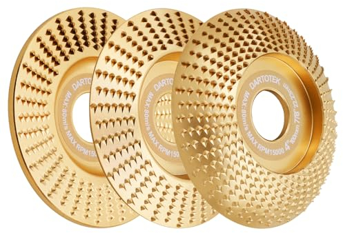 DARTOTEK Wood Carving Disc Grinder Wheel Disc 100mm Grinder Cutting Wheel Flat/bevelled/curved for Wood Cutting Grinding Shaping,Arbor 22.23MM, 3PCS