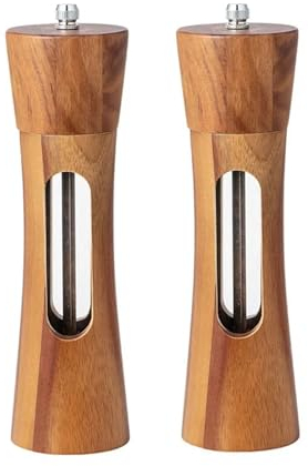 Moulin à poivre et à sel en bois, avec fenêtre transparente en acrylique, noyau en céramique, moulin à sel et à poivre (Color : 2PCS)