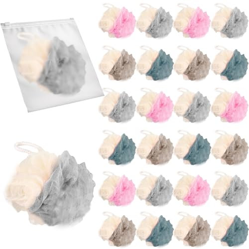 Sadocom Lot de 24 petites éponges de bain en luffa emballées individuellement - 10,2 cm - Multicolore