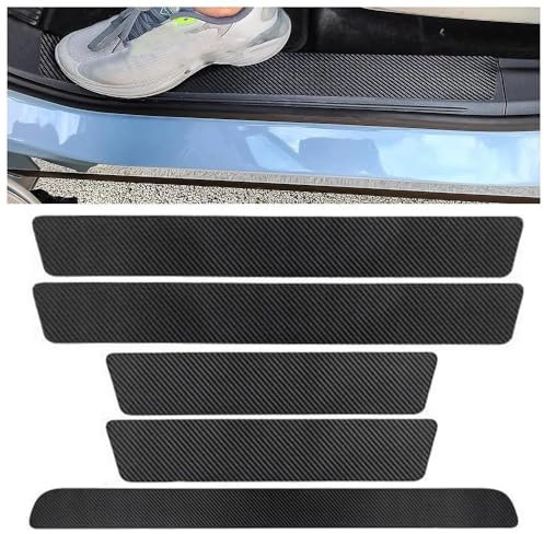 MNBHJGR 5 Pièces Protection Seuil de Porte de Voiture, pour VW Tiguan 2017-2023 2024 Autocollant en Fibre de Carbone Plinthes pour Auto
