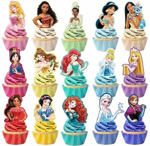 30 Stück Princess Cartoon Tortenaufsätze,Cute Prinzessin Karikatur Kuchenaufsätze Cupcakes Geburtstagskuchen und Muffins für Kinder Mädchen,Kawaii Anime Tortendeko Thema Partyzubehör Tortenaufleger