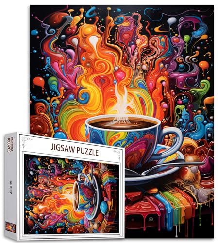 Graffitic Breakfast Jigsaw Puzzles 1000 Pieces for Adults, Families (Cup of Coffee,Bean,Chocolate) Pieces Fit Together Perfectly 19.7''x27.6''inch Food Frameable Magic Puzzle Art Boho Gift（Brown）