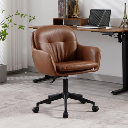chairus PU Leather 360° Swivel Office Chair for Home Height Adjustable Desk Chair for Office Ergonomic Computer Chair with Armrest (Brown)