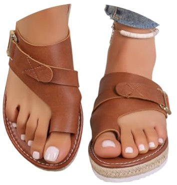 Onsoyours Hallux Valgus Sandales Femme Été Confortable Plateforme Tongs PU Nu Pieds Bout Ouvert Espadrilles Chaussures Orthopediques Sandales Pantoufles de Plage Vacances A Marron 41 EU