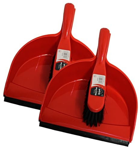KMJ Red Dustpan and Brush Sets 2 Pack, Portable Cleaning Brush and Dustpan-Durable Bristles & Easy Sweep with Rubber Blade- Lightweight Broom and Dustpan Set-Compact Storage Brush and Pan Set