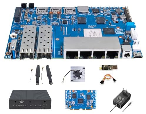 Banana Pi BPI-R4 WiFi 7 Router Entwicklungsboard, mit MediaTek MT7988A Chip, 4GB RAM und 8G eMMC onboard, 2X 10Gbe SFP Slot, 4X Gbe Netzwerkanschluss (Paket mit WiFi 7 und Metallkoffer)