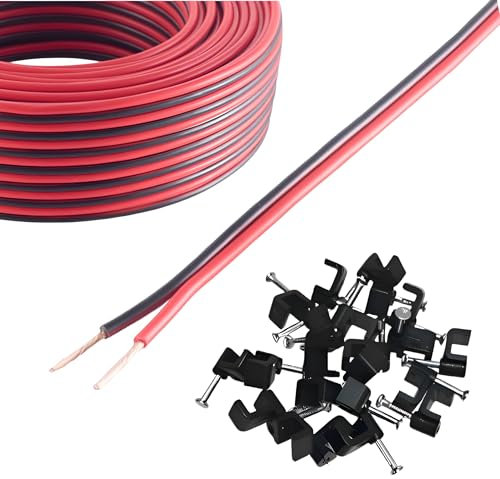 Reulin - Cavo altoparlante a filo lungo 25 m, cavo per impianto stereo domestico/audio auto, 0,75 mm², 24 x 0,2 CCA (nero e rosso, 25 metri)