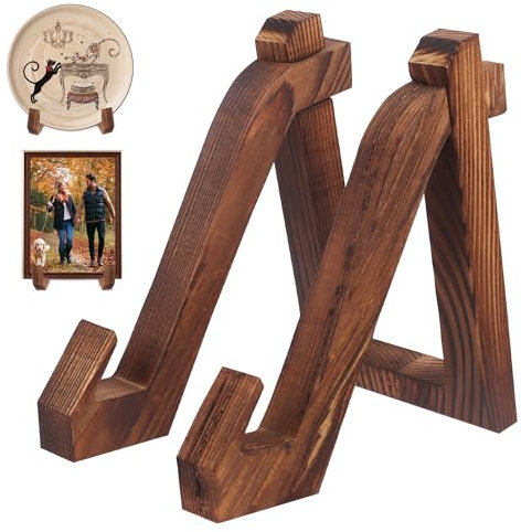 Nicola Plate Display Stand, 6.5 inch Plate Holder for Displaying, Easel Frame Holder, Wooden Plate Holder for Decorative Plates, Bowls, Books and Picture Frames (Brown, 6 Inch - 1 Pack)