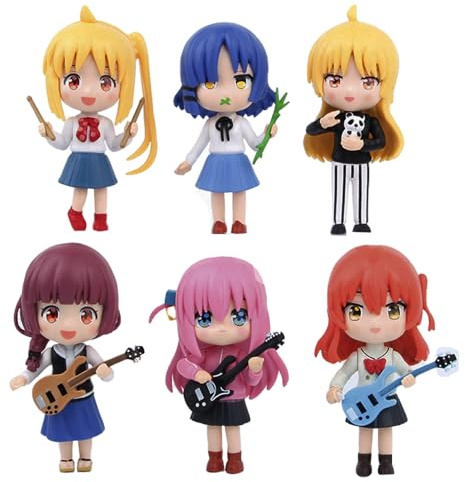 Jilijia 6pcs Anime Bocchi The Rock Figuren-Set Goto Hitori/Kita Ikuyo/Ijichi Nijika Actionfigur Home Office Desktop Dekoration Geschenk für Fans