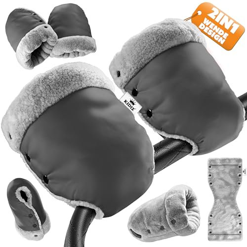 KIDIZ® Handwärmer Kinderwagen Handschuhe Handmuff Kinderwagenmuff mit warme Plüschmaterial Fleece und Baumwolle Innenseite Wasserdicht Winddicht Handwärmer Universalgröße für alle Kinderwagen Buggy