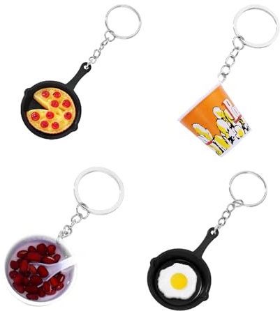 Molyorch 4 Paquete sartenes de tortilla de cocina decorativas, mochila con llavero, bolsa con llavero, bolsa para libros de cocina, llavero colgante, adorno, regalos de cocina divertidos