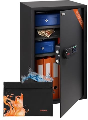 Brihard Business XXL Tresor mit Zahlencode 73x40x36cm, LCD-Bildschirm & Feuerfeste Dokumententasche, 102L Safe für Zuhause oder Büro mit 3 Höhenverstellbaren Ablagen, für Geld & A4 Dokumente
