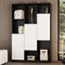 PREMTURE Kleiderschrank, Vitrinenschrank, Bücherschrank mit 3 Türen 6 Fächern, Hochschrank, Schrank für Wohnzimmer Küche Esszimmer Büro, Weiß+Schwarz, 120 x 30 x 180 cm, MDF