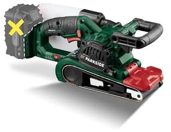 Parkside - Levigatrice a nastro senza fili, 20 V, ideale per levigare legno, plastica, metallo, 230 – 410 m/min | 20.000 giri/min | Diametro del raccordo di aspirazione: 39 mm