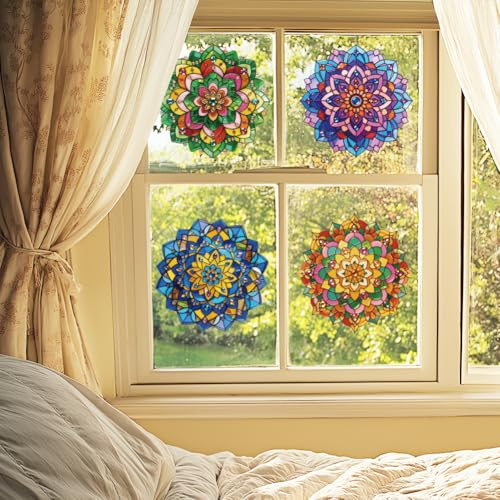 ANATTASOUL Fensterbilder Doppelseitig Mandala-Muster Fensterdeko Wiederverwendbar Fenstersticker Blickdichter Fenster Aufkleber Deko Frühling Sommer für Kinderzimmer Badezimmer