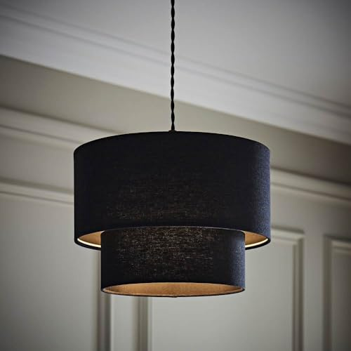 ValueLights | Jodie Two Tier Black Linen Ceiling Drum Lamp Shade and Bulb | Ceiling Lights, Home Décor & Improvement Essential
