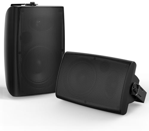 STUDIOFINIX 8-Zoll 600W Outdoor-Bluetooth-Lautsprecher, wasserdicht/kabelgebunden, wandmontierbar für Terrassen, Häuser, Poolbereiche, Decks, Hinterhöfe (Paar, schwarz)