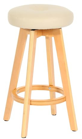 PROREGAL Barhocker drehbar und einfach Sitzhöhe 67cm Holz Kunstleder drehbar Creme helle Beine Barstuhl Tresenhocker