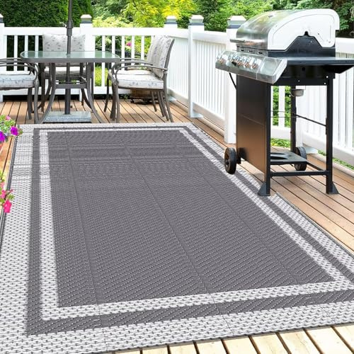 Large Striped Outdoor Rug Waterproof Plastic Straw Mat for Garden Patio & Balcony Mold-Resistant Moisture-Proof Foldable with Carry Bag Ideal for Camping & Picnics
