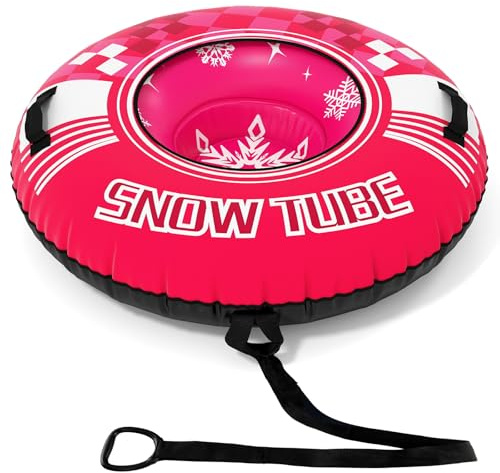 COSTWAY Snow Tube, Schneereifen aufblasbar mit Schleppleine | 107 cm Rodelreifen mit Griffen, aufblasbarer Schlitten für Kinder und Erwachsene