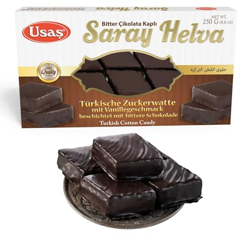 Saray Helva Ricoperta di Cioccolato Fondente, 250g | Dolce Tradizionale Turco con Copertura al Cioccolato – Gusto Intenso e Consistenza Friabile