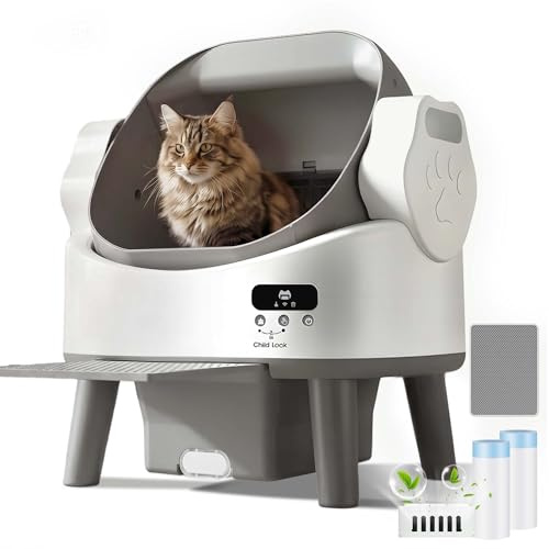 JUMMICO Self Cleaning Cat Litter Tray, Automatic Cat Litter Box for Large Cats Up to 10kg, Electric Automatic Litter Tray with Safety Protection & Odor Removal, Great for Multi-Cat Homes