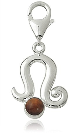 Unbekannt Charm Anhänger Sternzeichen Löwe 20mm, 925 Sterling Silber mit kleinem Tigerauge braun, Karabiner für Armband Kette