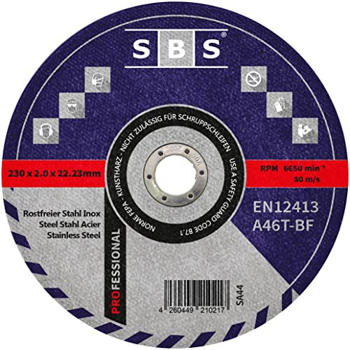 SBS, Dischi da taglio, flessibili, in acciaio inox, 230 x 2 mm, 100 pezzi